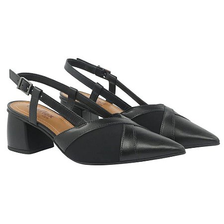 Sapato Usaflex Slingback Preto Bico Fino