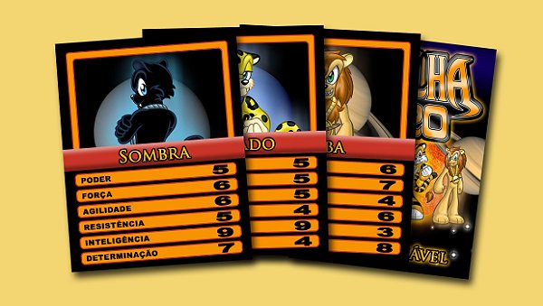 Pack Nº 2 com 3 cards colecionáveis Medalha Zero - Sombra, Pintado e Juba