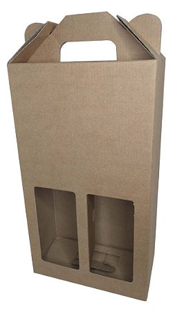 EMBALAGEM KRAFT MALETA COM ALÇA E JANELA PARA 2 GARRAFAS - 190x93x336mm - 25 UNIDADES