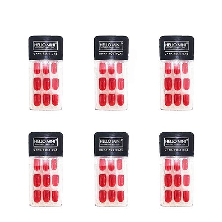 Unhas Postiças Auto Colante Vermelho Cintilante Hello Mini OY174-61 – Kit c/ 06 unid