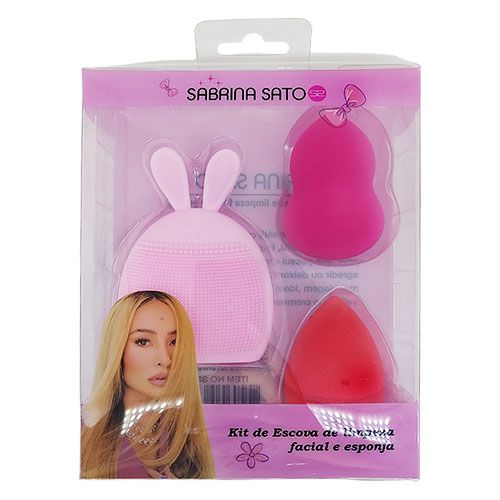 Kit de Escova de Limpeza Facial e Esponja para Maquiagem Sabrina Sato SS-1139