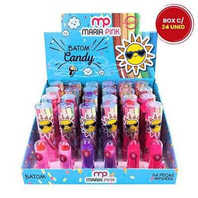 Batom Bastão Cremoso Infantil Candy Maria Pink MP10001 - Box c/ 24 unid