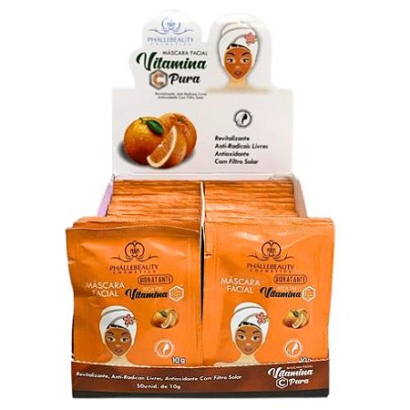 Máscara Facial Hidratante Vitamina C Phállebeauty PH018 - Box c/ 50 unid