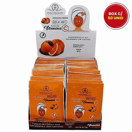 Máscara Facial Hidratante Vitamina C Phállebeauty PH018 - Box c/ 50 unid