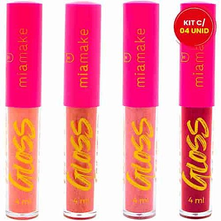 Gloss Labial com Pérolas Cristalinas Mia Make 1179 - Kit c/ 04 unid