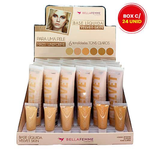 Base Líquida Velvet Skin Tons Claros Bella Femme BF10078A - Box c/ 24 unid