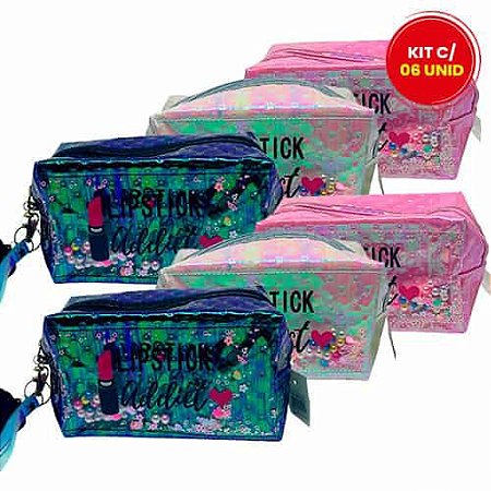 Necessaire Estampada Lipstick Addict LUA210-016-13-13-1 - Kit c/ 06 unid