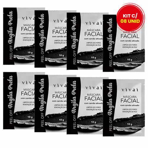 Máscara Facial Argila Preta com Carvão Ativado Vivai 5049 – Kit c/ 08 unid