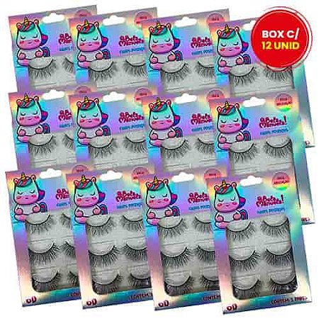 Cílios Postiços 6D com 03 Pares QBela Manuela! QBM-611 - Box c/ 12 unid