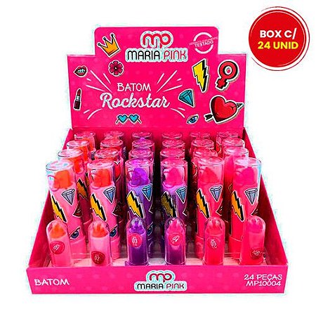 Batom Bastão Infantil Rockstar Maria Pink MP10004 - Box c/ 24 unid