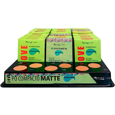 Pó Compacto Matte A Prova D'água Box 02 Cor 206 a 211 Max Love - Box c/ 36 unid