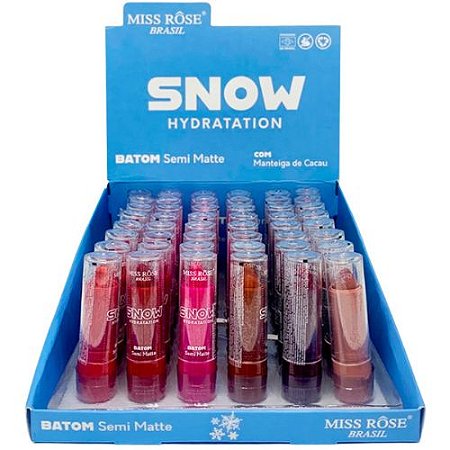 Batom Bastão Semi Matte Snow Hidratation Miss Rôse 9008-500S - Box c/ 48 unid