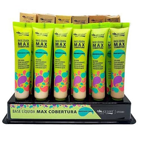 Base Líquida Max Cobertura Cores Claras e Médias 500 a 509 Max Love - Box c/ 36 unid