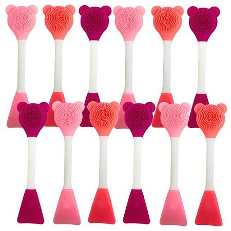 Espátula e Escova de Silicone para Limpeza Facial Ursinho - Pcte c/ 12 unid