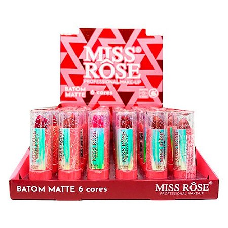 Batom Bastão Matte 6 Cores Miss Rôse MR009 - Box c/ 54 unid