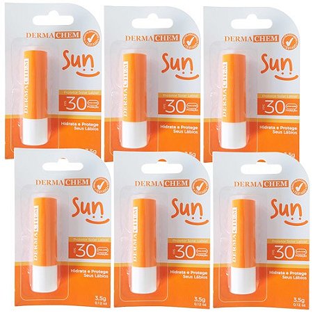 Protetor Solar Labial FPS 30 Sun Dermachem - Kit c/ 06 unid