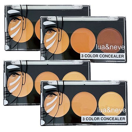 Paleta de Corretivo 3 Color Concealer Lua & Neve LN02017 - Kit c/ 04 unid