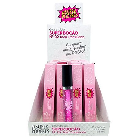 Gloss Labial Super Bocão N° 02 Rosa Translúcido Super Poderes GSBSP02 - Box c/ 24 unid