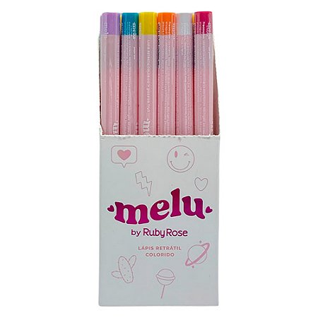 Lápis Retrátil Colorido Melu Ruby Rose RR-2056  - Box c/ 24 unid