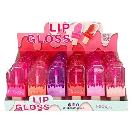 Lip Gloss com Glitter Picolé Febella LG40511 - Box c/ 24 unid