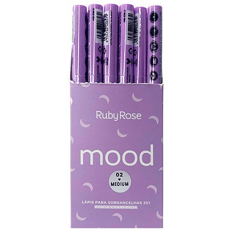 Lápis para Sobrancelhas 2x1 Ponta Chanfrada 02 Medium Mood Ruby Rose HB-518-2 - Box c/ 24 unid