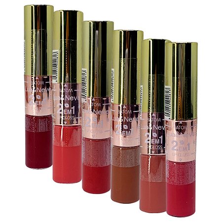 Batom Lip Gloss 2 em 1 Lua & Neve LN02161 - Kit c/ 06 unid