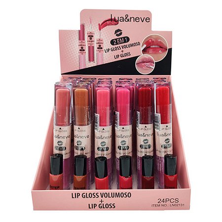 Lip Gloss Volumoso + Lip Gloss 2 em 1 Lua & Neve LN02131 - Box c/ 24 unid