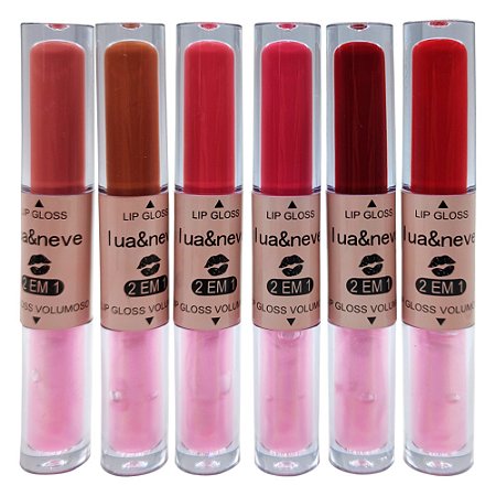 Lip Gloss Volumoso + Lip Gloss 2 em 1 Lua & Neve LN02131 - Kit c/ 06 unid