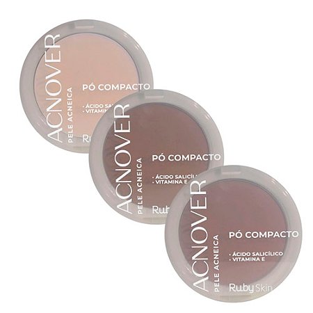 Pó Compacto Pele Acneica Acnover Grupo 02 Ruby Rose HB-856-2 - Kit c/ 03 unid