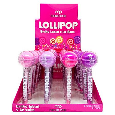 Brilho Labial e Lip Balm Lollipop Maria Pink MP10031 - Box c/ 24 unid