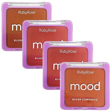 Blush Compacto Mood Ruby Rose HB-F582 - Kit c/ 04 unid