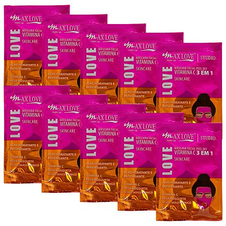 Máscara Facial Peel Off Vitamina C 3 em 1 Max Love - Pcte c/ 10 unid