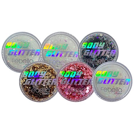 Glitter em Gel Corporal Body Glitter Febella GG30310 - Kit c/ 06 unid