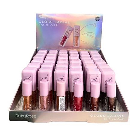 Lip Gloss Glitter Ruby Rose HB-8234 - Box c/ 36 unid