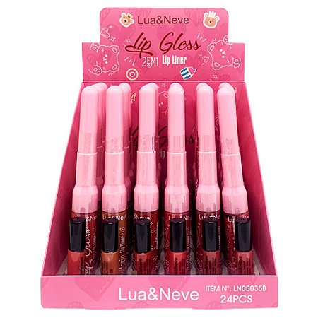Lip Gloss e Lip Liner 2 em 1 Lua & Neve LN05035 - Box c/ 24 unid