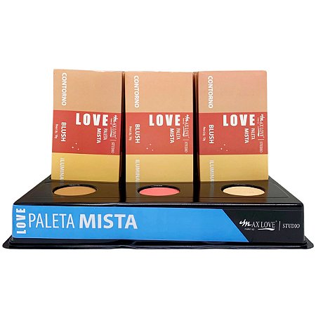 Paleta de Contorno, Blush e Iluminador Box 02 Max Love - Box c/ 36 unid