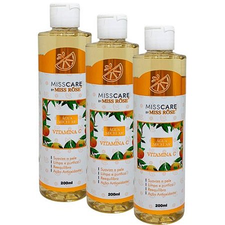 Água Micelar Vitamina C 200ml Miss Rôse MR070 - Kit c/ 03 unid