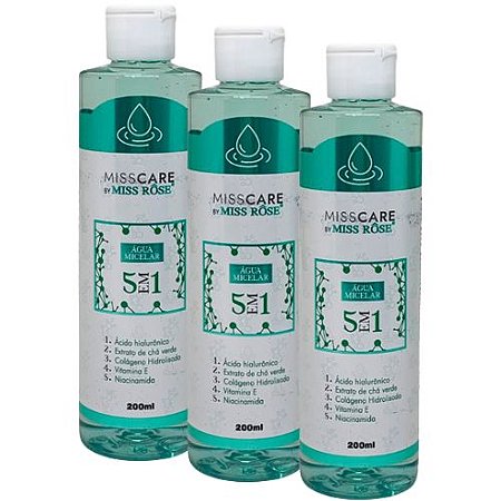 Água Micelar 5 em 1 200ml Miss Rôse MR072 - Kit c/ 03 unid