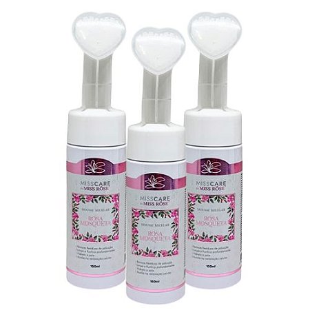 Mousse de Limpeza Facial Micelar Rosa Mosqueta Miss Care Miss Rôse MR057 - Kit c/ 03 unid