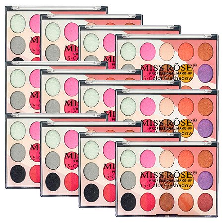 Paleta de Sombras 15 cores Miss Rôse 7001-077MT2 - Kit c/ 12 unid