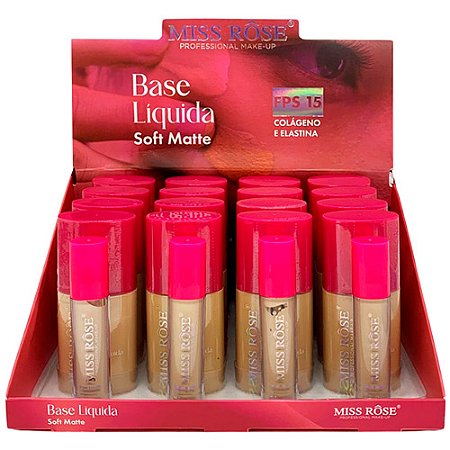 Base Líquida Soft Matte Sinta-se Cores Claras Miss Rôse MR050-A - Box c/ 16 unid