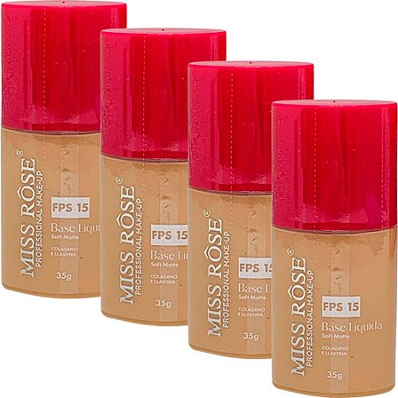 Base Líquida Soft Matte Sinta-se Cores Claras Miss Rôse MR050-A - Kit c/ 04 unid