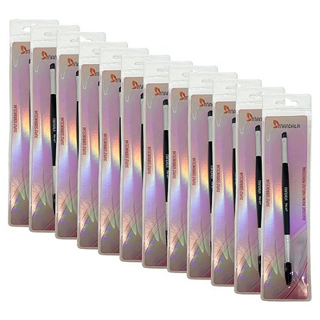 Pincel Duplo Escova e Chanfrado Para Sobrancelha Mandala PM-657 - Pcte c/ 12 unid