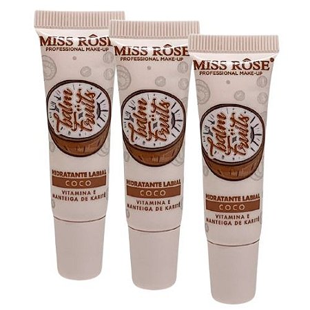 Hidratante Labial Coco Balm Fruits Miss Rôse MR054/D - Kit c/ 03 unid