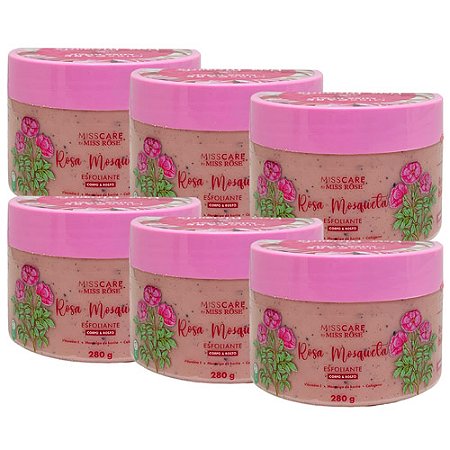 Esfoliante Corpo e Rosto Rosa Mosqueta Miss Care Miss Rôse MR083/E - Kit c/ 06 unid