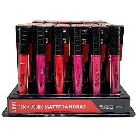 Batom Líquido Matte 24 Horas Box 03 Cor 33 ao 38 Max Love - Box c/ 48 unid