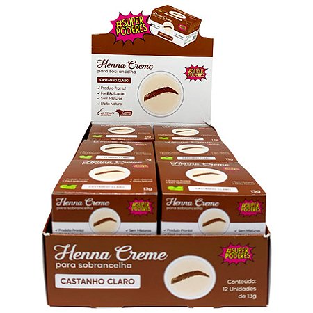 Henna Creme para Sobrancelha Castanho Claro Super Poderes CRCCSP02 - Box c/ 12 unid