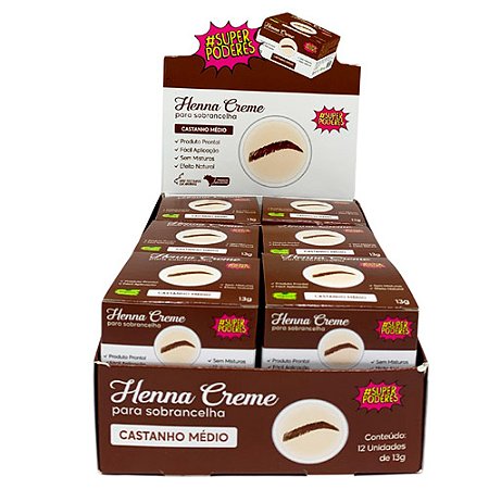 Henna Creme para Sobrancelha Castanho Médio Super Poderes CRCMSP02 - Box c/ 12 unid