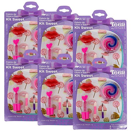 Paleta de Gloss e Batom Infantil Teen Kit Sweet Fenzza SKV12011182 - Kit c/ 06 unid