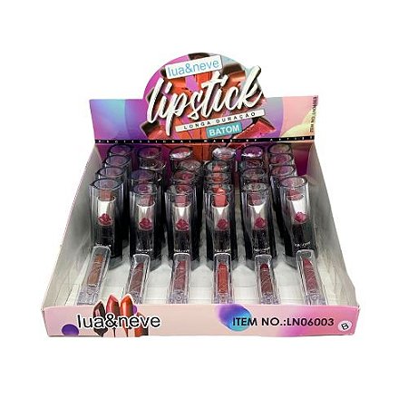 Batom Bastão Lipstick Longa Duração Lua & Neve LN06003 - Box c/ 24 unid